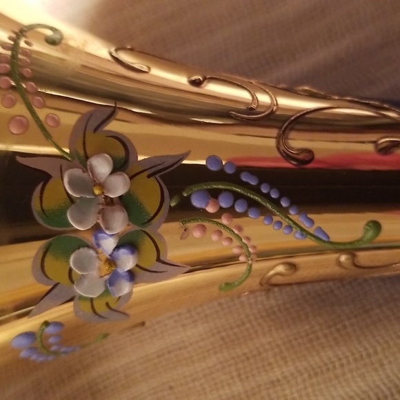 70s Vintage 24 Carat Gilded Venetian Cobalt Blue Blown Glass Bud Vase - Picture 7 of 17